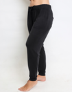 Side view of black bamboo maternity pants