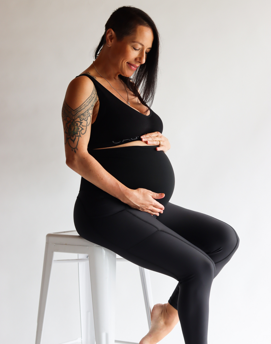 Supportive Maternity Leggings Pockets - Black