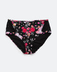 Floral high waisted bikini bottoms with black lace panels