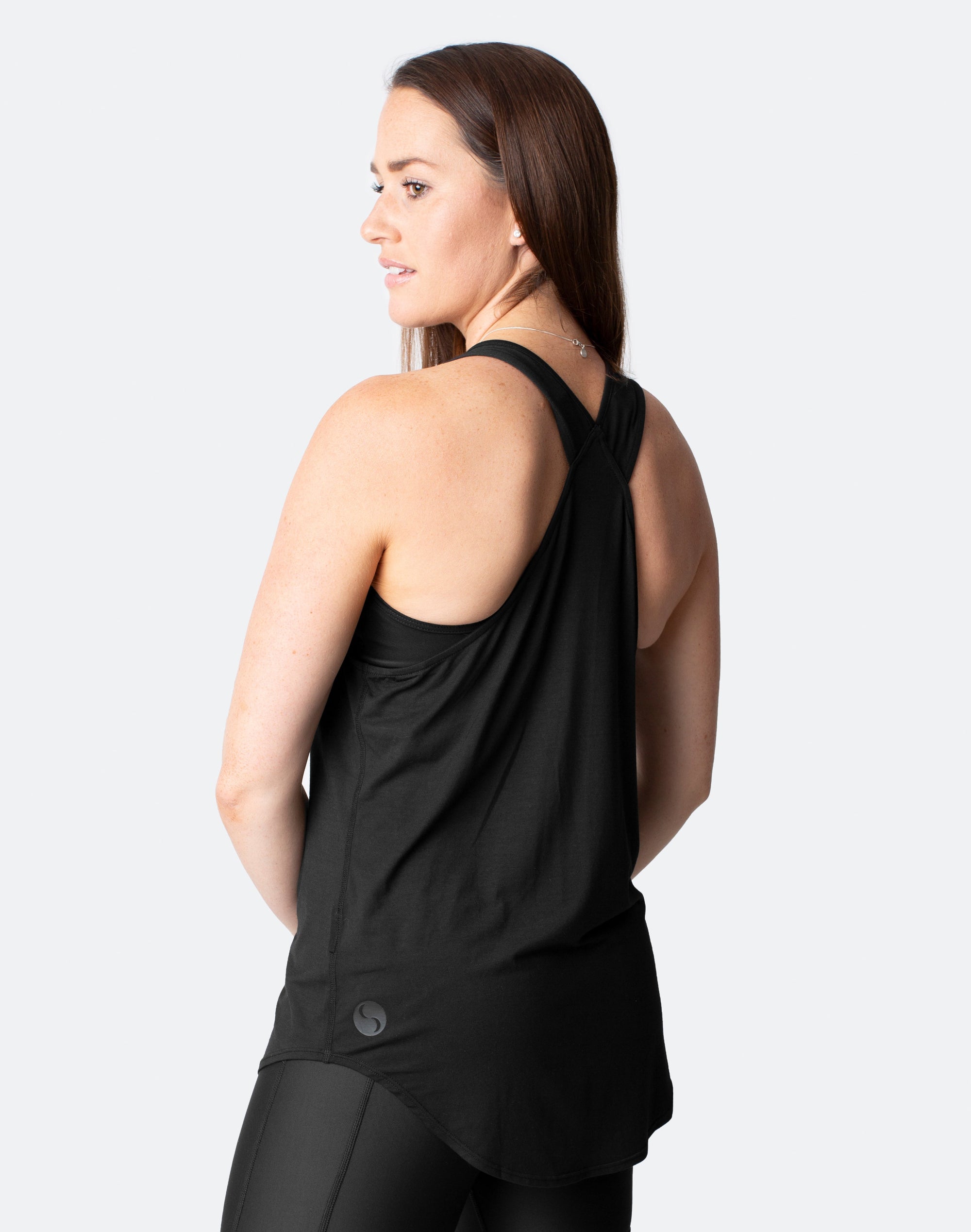 black breastfeeding tank top with crossover back