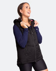 Black women's puffer vest with hood