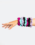 A range of colourful hair scrunchies made from bamboo fabric