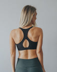 back view showing racerback design on wire free exercise crop