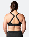 racerback front closure nursing bra with DD to G cups in black