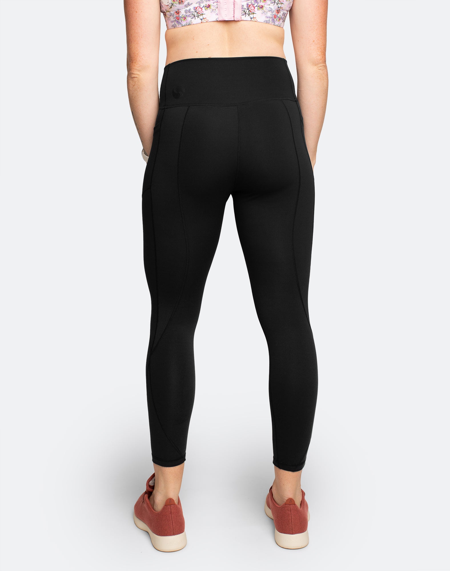back view of best high waisted tights in black