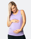 Pregnant mother wearing lavender nursing tank