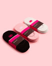 Three pairs of ankle socks in white, black and pink