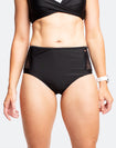 Black high waisted bikini bottoms with lace panels
